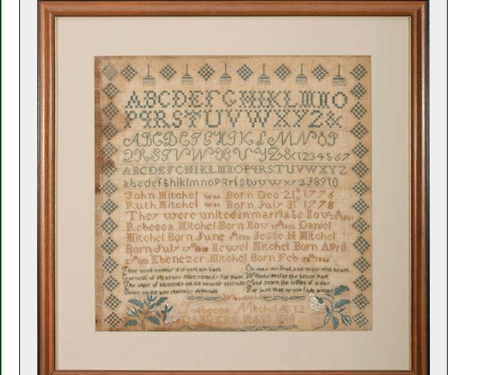 Appraisal: MASSACHUSETTS NEEDLEWORK SAMPLER WROUGHT BY REBECCA MITCHEL OF DANVERS Worked