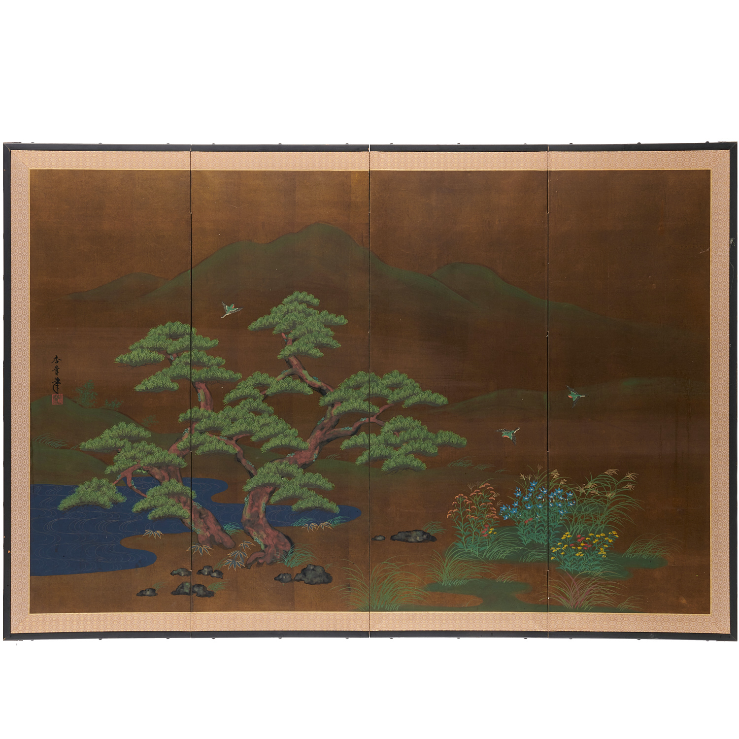 Appraisal: JAPANESE SCHOOL -PANEL SCREEN Japanese School th c Mountain Landscape