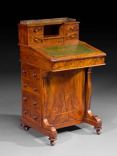 Appraisal: A Victorian inlaid walnut davenport late th century The rectangular