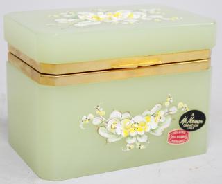 Appraisal: Italian Murano Art Glass Opaline Jewelry Casket The celadon glass