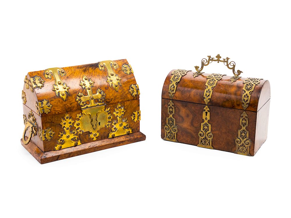 Appraisal: Two Continental Gilt Metal Mounted Burlwood Table Caskets Two Continental