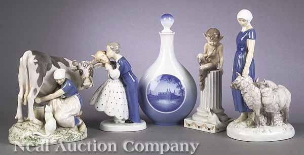 Appraisal: A Group of Royal Copenhagen Porcelain Figures and a Decanter