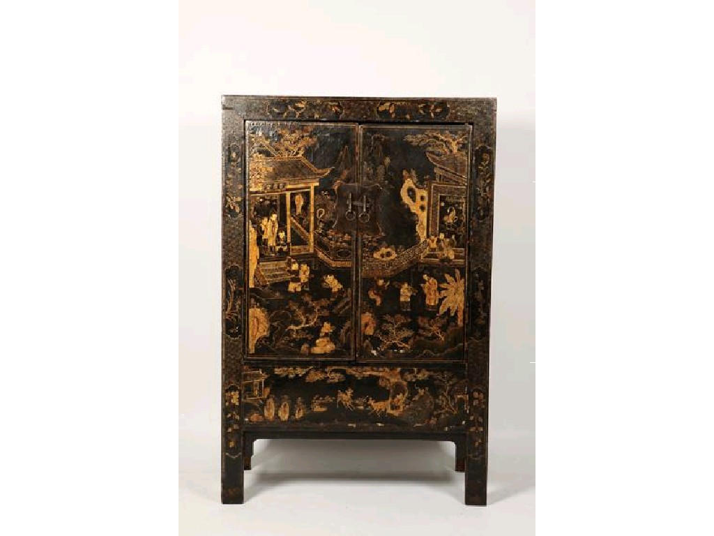 Appraisal: A CHINESE LACQUER WORK CUPBOARD of rectangular outline with two