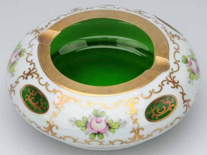 Appraisal: Bohemian White Cased Cut to Emerald Ashtray Description With heavy