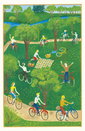 Appraisal: ILONKA KARASZ Bicycle Riders Gouache on wove paper circa x