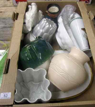 Appraisal: Tray consisting Pottery Cat and Various Pottery Jelly Moulds