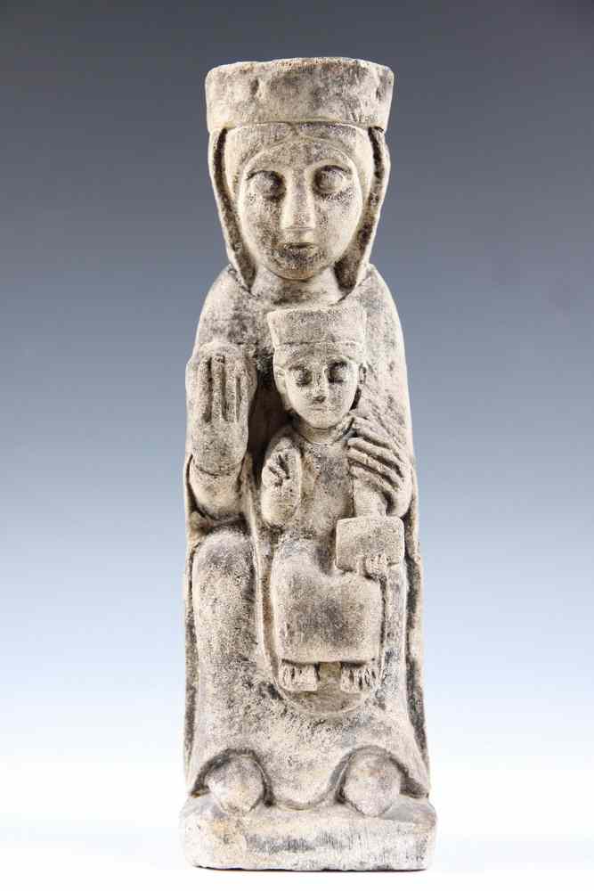 Appraisal: EARLY STONE SCULPTURE MADONNA AND CHILD- Limestone H '' x