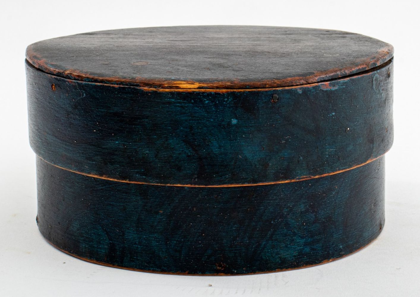 Appraisal: SWEDISH BLUE ROUND WOOD BOX AND COVER TH C Swedish