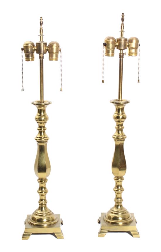 Appraisal: Sale Lot A Pair of Brass Table Lamps in elongated