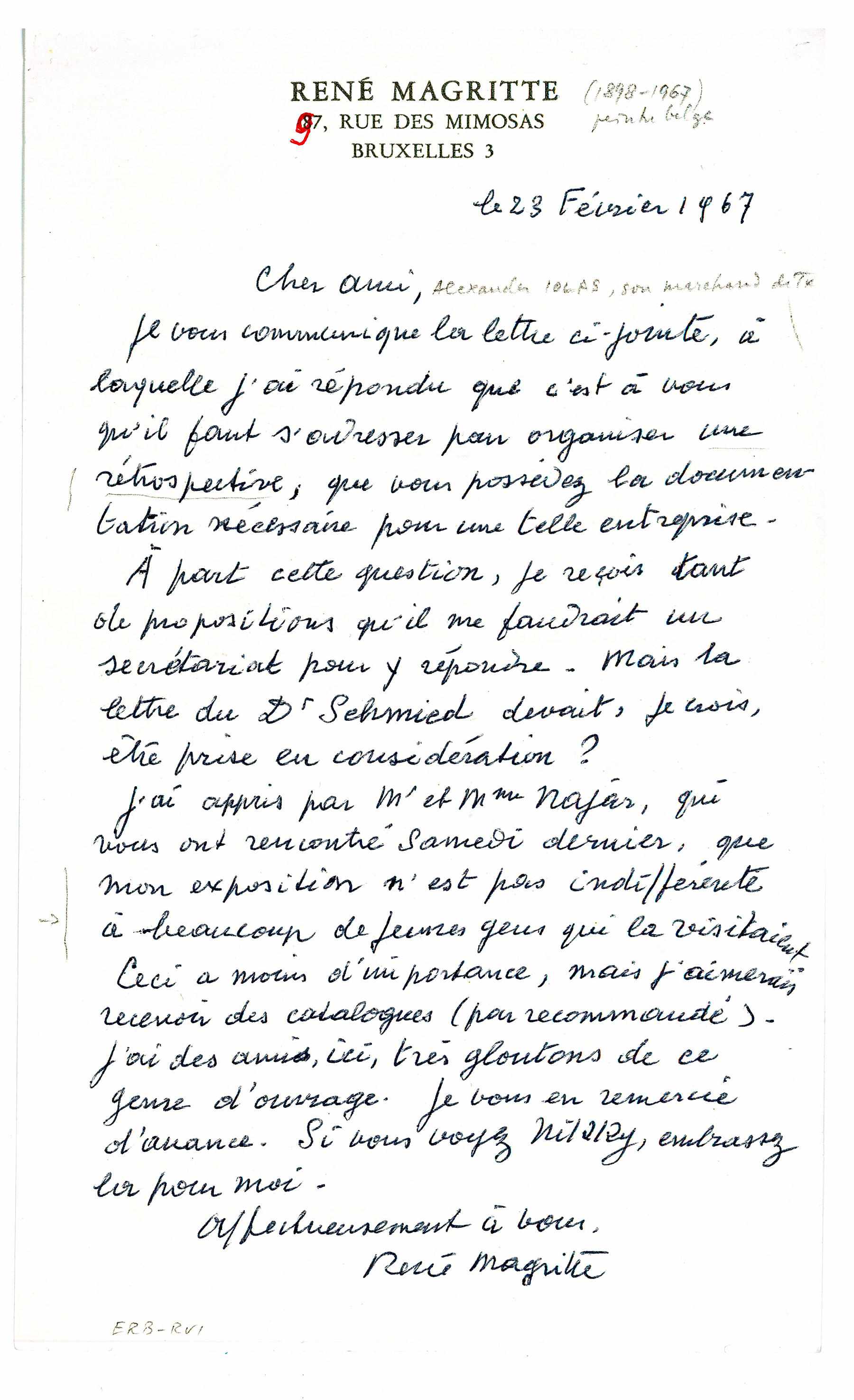 Appraisal: MAGRITTE RENE - Autograph Letter Signed ''Ren Magritte'' p vo