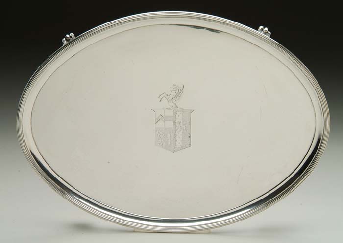 Appraisal: GEORGE III SILVER SALVER Thomas Robins London Oval tray has