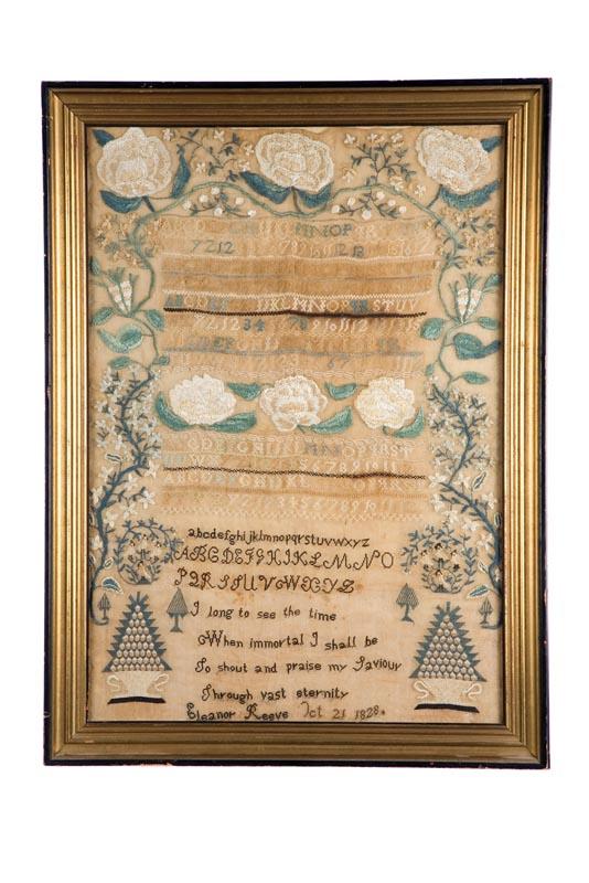 Appraisal: SAMPLER Eleanor Reeve probably Mid Atlantic region silk on linen