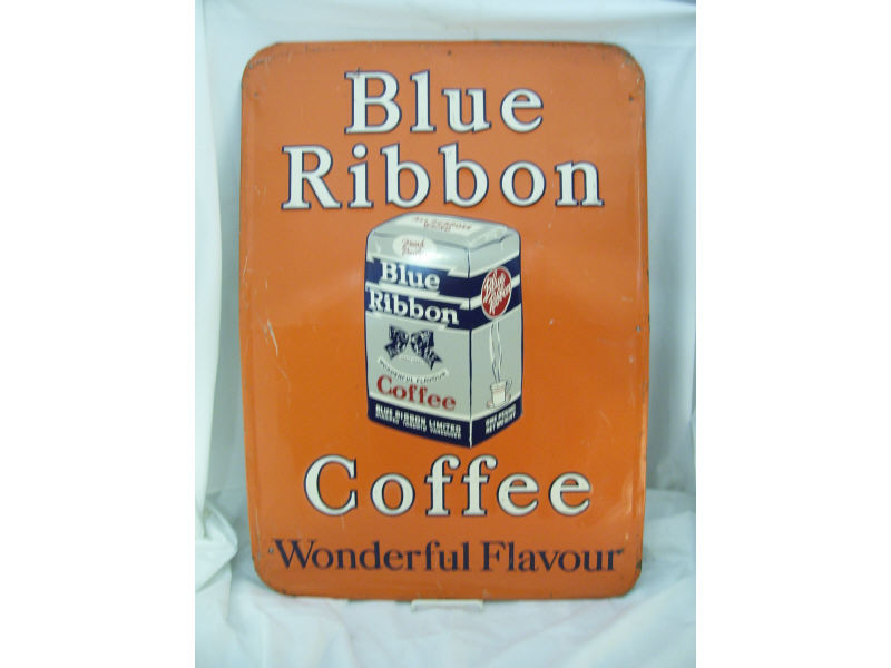 Appraisal: Blue Ribbon Coffee Tin Advertising Sign Tin advertising sign Blue