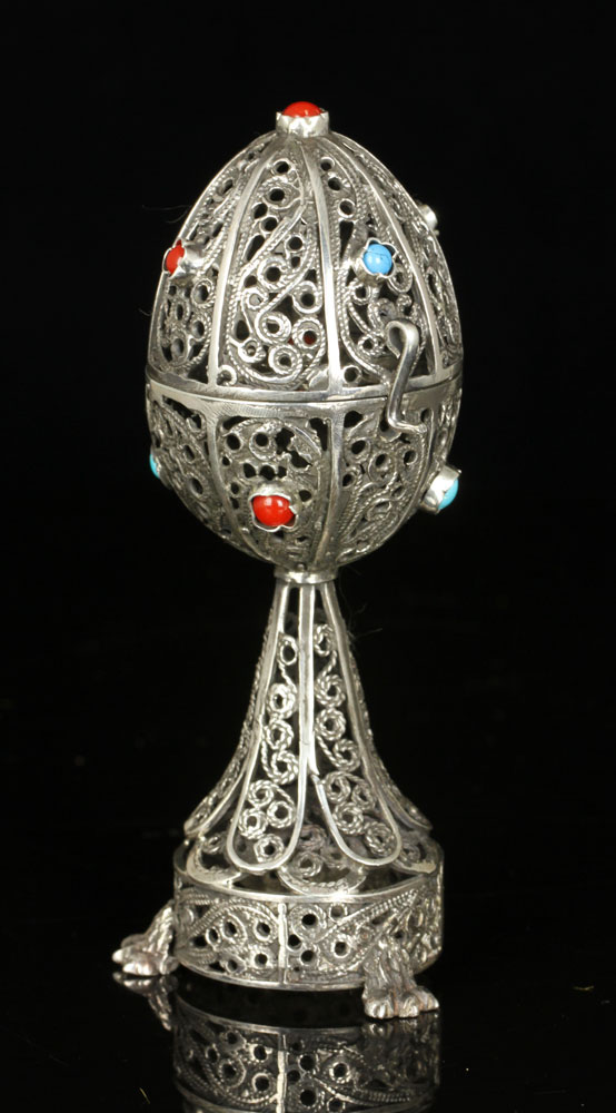 Appraisal: - Russian Silver Judaica Egg-Form Box Russian silver Judaica egg-form