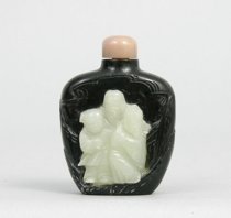 Appraisal: Carved Black Onyx and Jade Snuff Bottle circa th Century