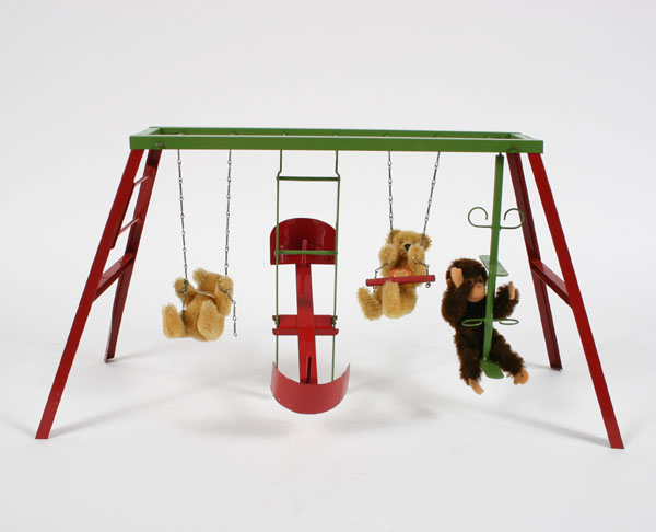 Appraisal: Vintage Steiff painted metal playset with two Original Teddies and