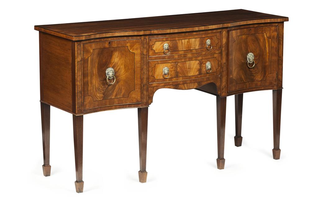 Appraisal: GEORGE III STYLE MAHOGANY AND CROSSBANDED SERPENTINE SIDEBOARD TH CENTURY