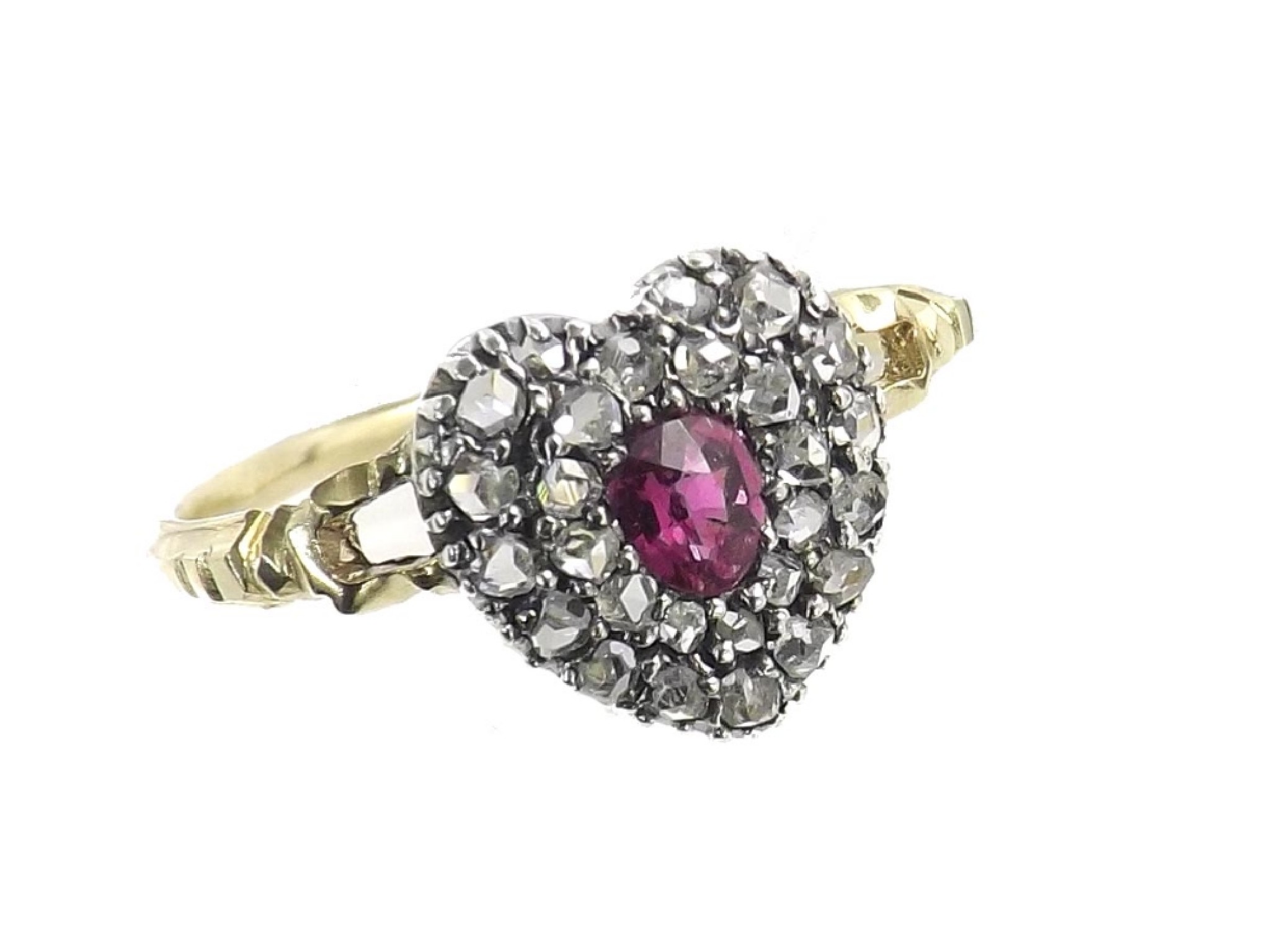 Appraisal: Pretty rose-cut diamond and ruby heart ring set in white