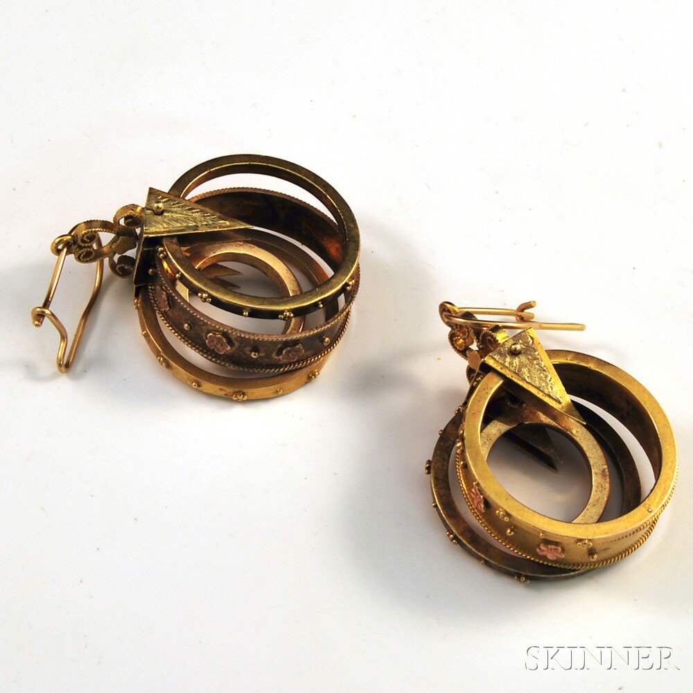 Appraisal: Pair of Victorian kt Gold Earrings composed of three dangling