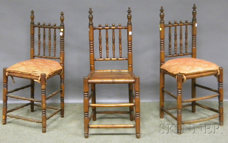 Appraisal: Three English Turned Oak Side Chairs with Plank Seats