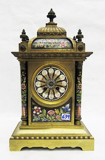 Appraisal: FRENCH ENAMELED BRASS MANTEL CLOCK Japy Freres Cie Grande Med