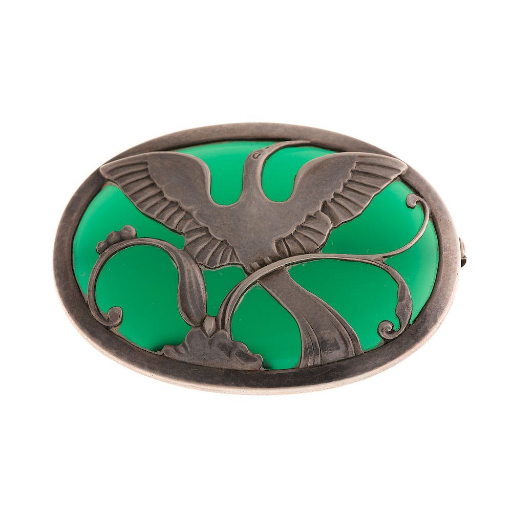 Appraisal: A Sterling Chrysoprase Georg Jensen Bird Pin Sterling silver oval