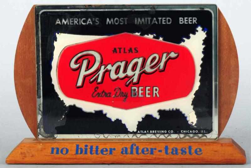 Appraisal: Atlas Prager Beer Reverse Glass Sign on Stand Overall lifting