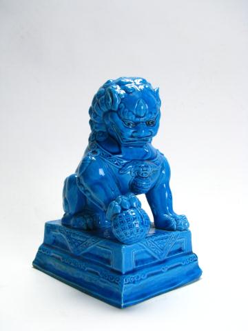 Appraisal: Vivid Blue Foo Dog Statue '' tall