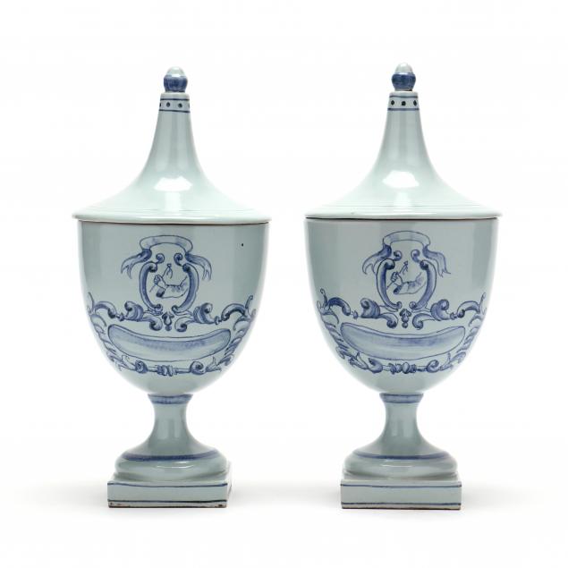 Appraisal: PAIR OF DELFT STYLE APOTHECARY JARS Probably made in Italy