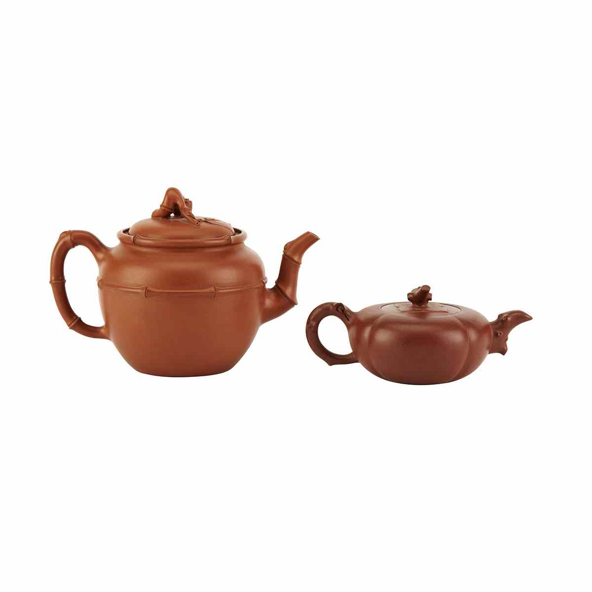 Appraisal: Two Yixing Teapots The first of persimmon-form with seal Zhong