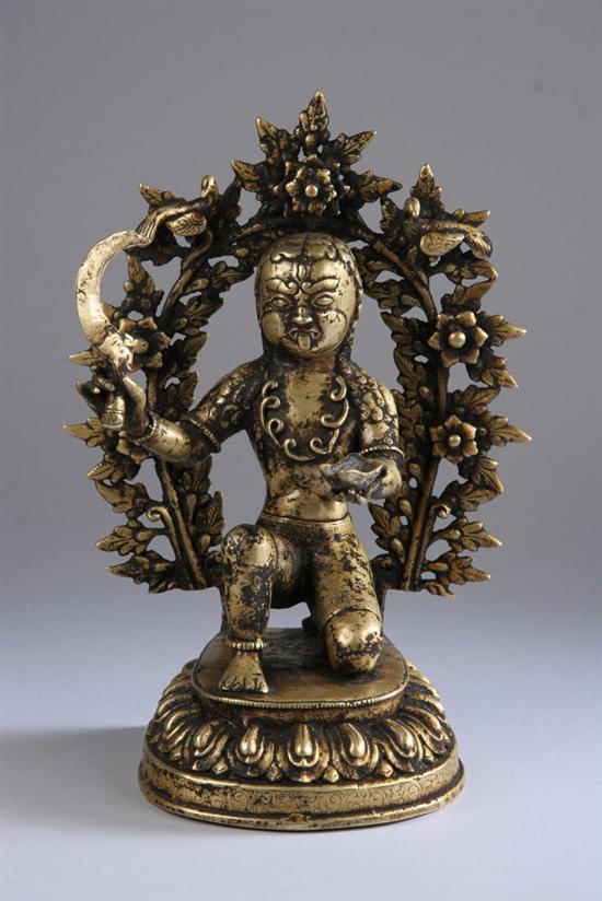 Appraisal: TIBETAN BRONZE FIGURE OF BODHISATTVA th century Kneeling on lotus