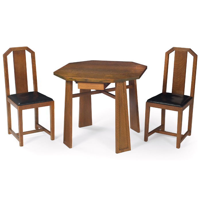 Appraisal: George Washington Maher game table and two chairs designed for