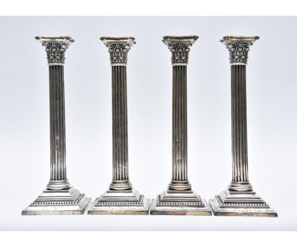 Appraisal: Set of four Gorham sterling silver Corinthian candlesticks weighted monogramed