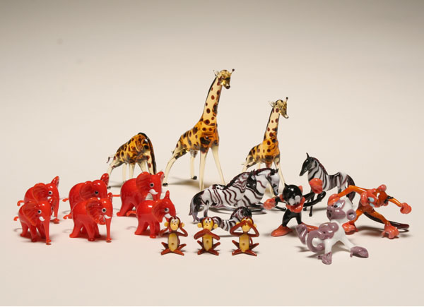 Appraisal: Nineteen Murano art glass lampworked miniature African animals Giraffes zebra