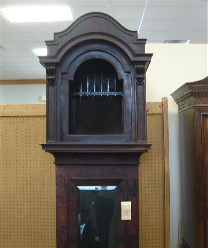 Appraisal: Mahogany hall clock case serpentine domed top waist door flanked