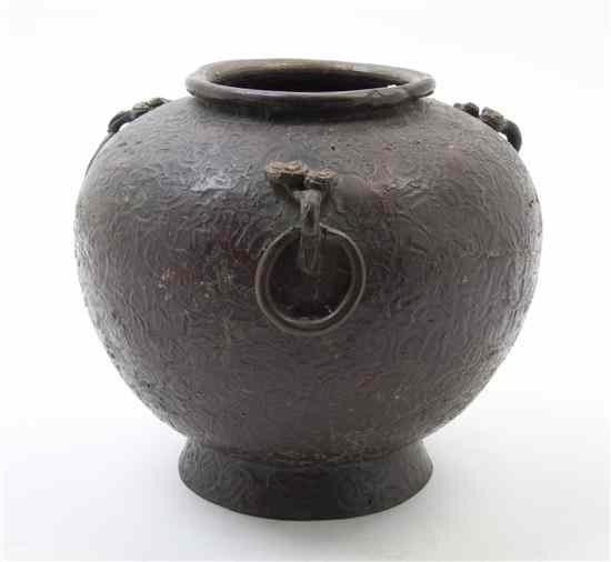 Appraisal: A Chinese Bronze Censer of bulbous form having three ring