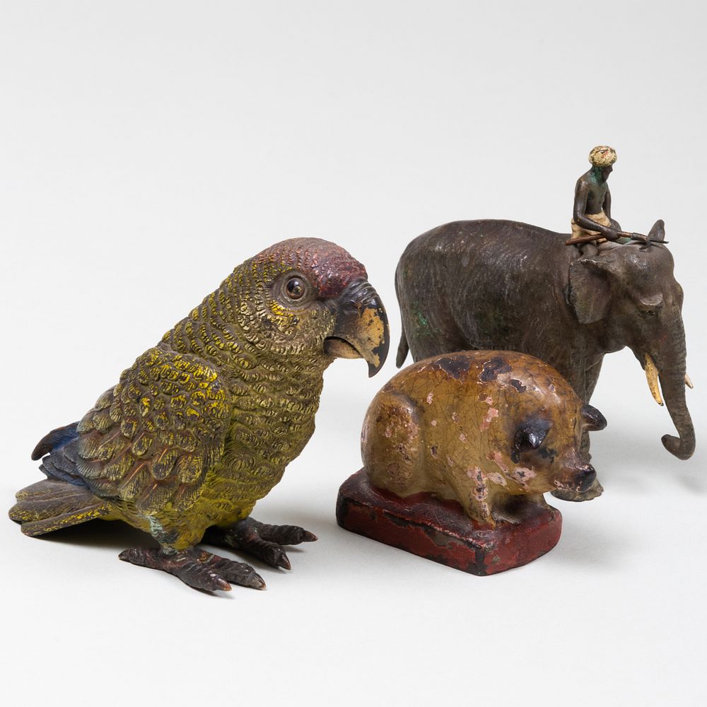 Appraisal: Three Painted Austrian Cold Painted Bronze Figures Comprising A model