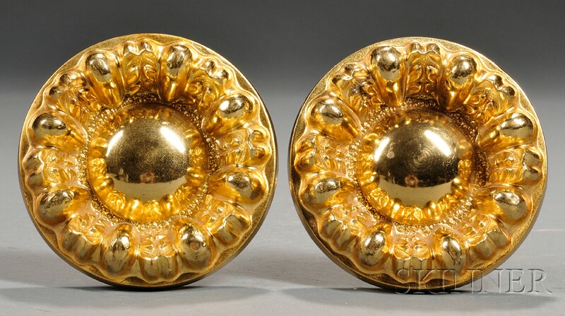 Appraisal: Pair of Gilt-brass Floral Medallion Curtain Tie Backs th century