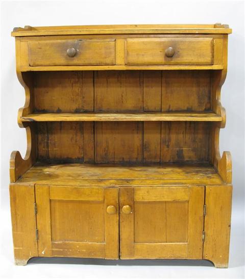 Appraisal: AMERICAN PINE LOW HUTCH The rectangular top with short gallery