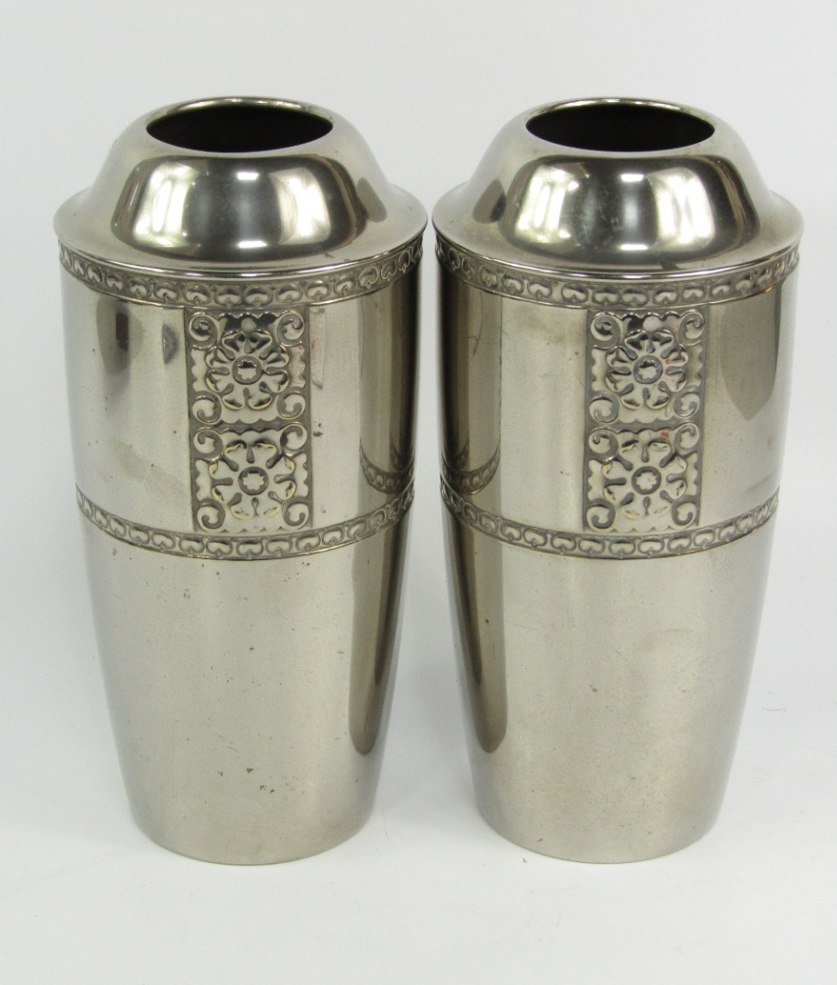 Appraisal: A pair of WMF white metal vases of shouldered tapering