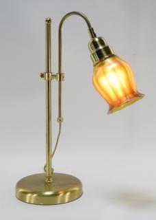 Appraisal: American Adjustable Brass Quezal Art Glass Lamp UNITED STATES TH