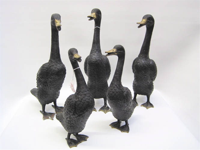 Appraisal: SET OF FIVE BRONZE FIGURAL DUCKS variety of sizes Heights