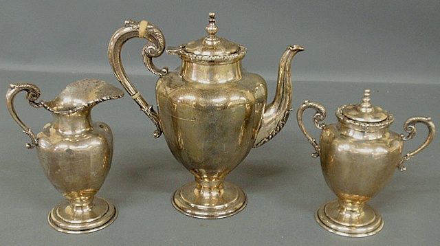 Appraisal: - Sterling silver three-piece tea service- coffeepot h creamer h