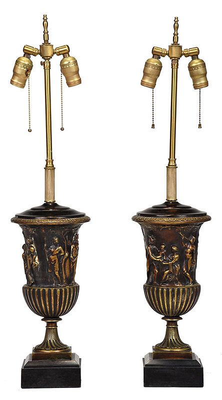 Appraisal: Pair of Gilt Bronze Urn Form Table Lamps Continental with