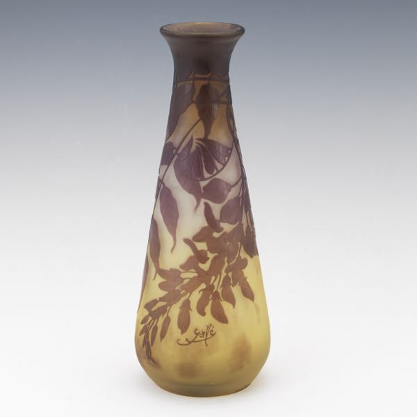 Appraisal: GALL CAMEO VASE x Aubergine color foliage cameo cut to