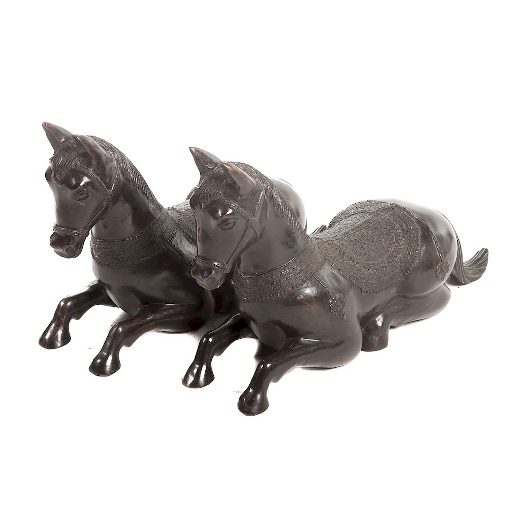 Appraisal: Pair Chinese Tang Style Bronze Horses in H in L