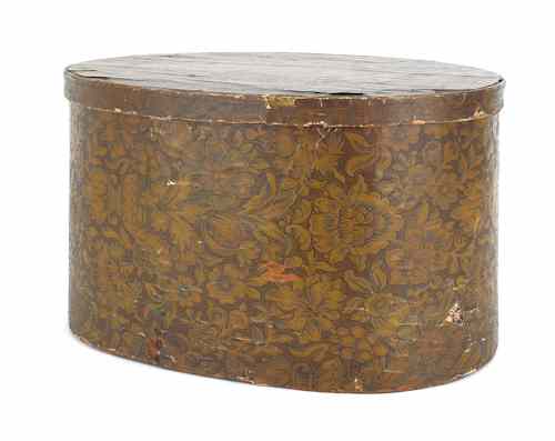 Appraisal: Pennsylvania wallpaper covered bentwood hat box mid th c h