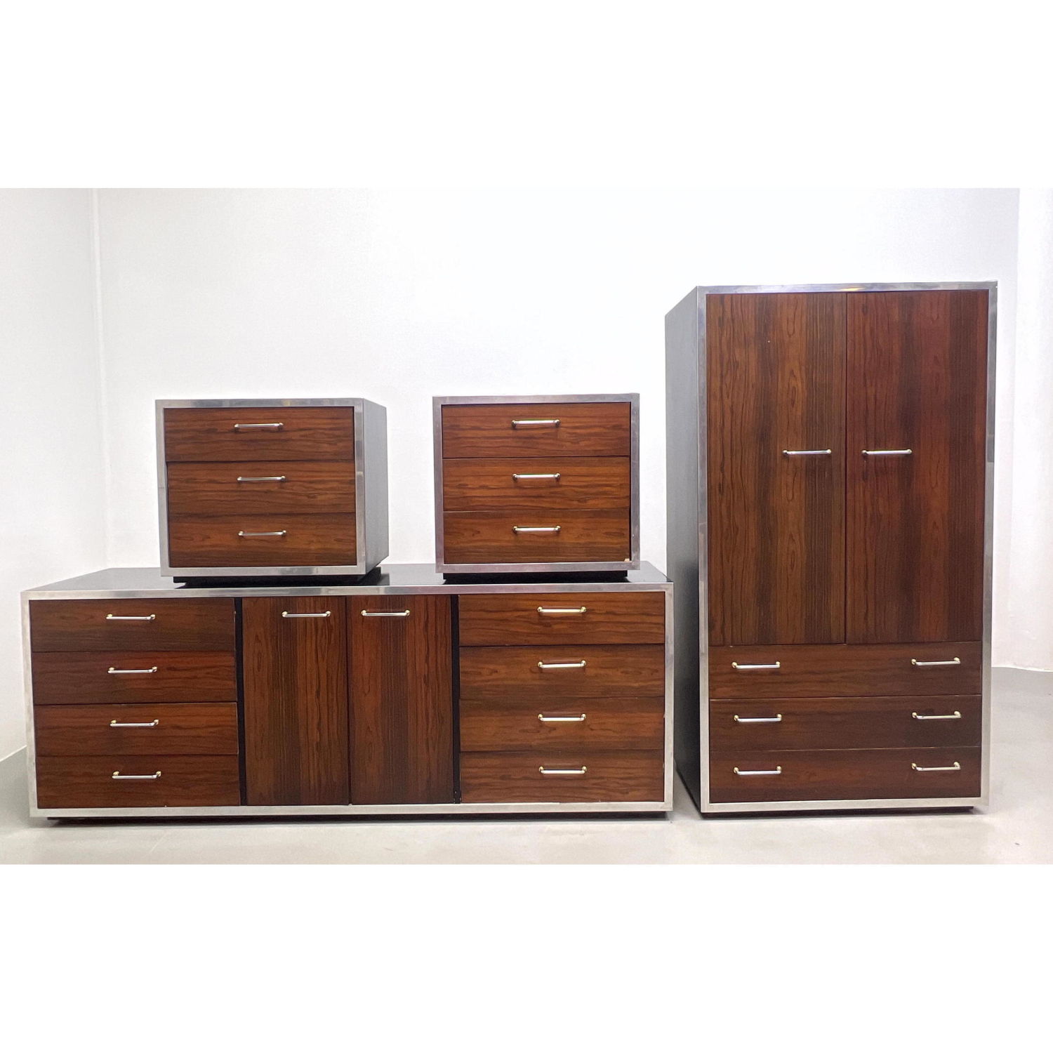 Appraisal: pc Milo Baughman style bedroom set Rosewood black with chrome