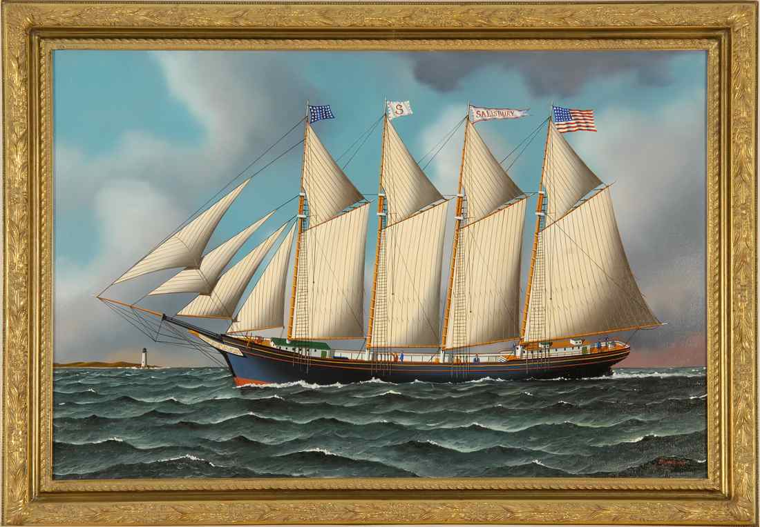 Appraisal: JEROME HOWESAmerican b The four-masted sailing ship Salisbury The four-masted