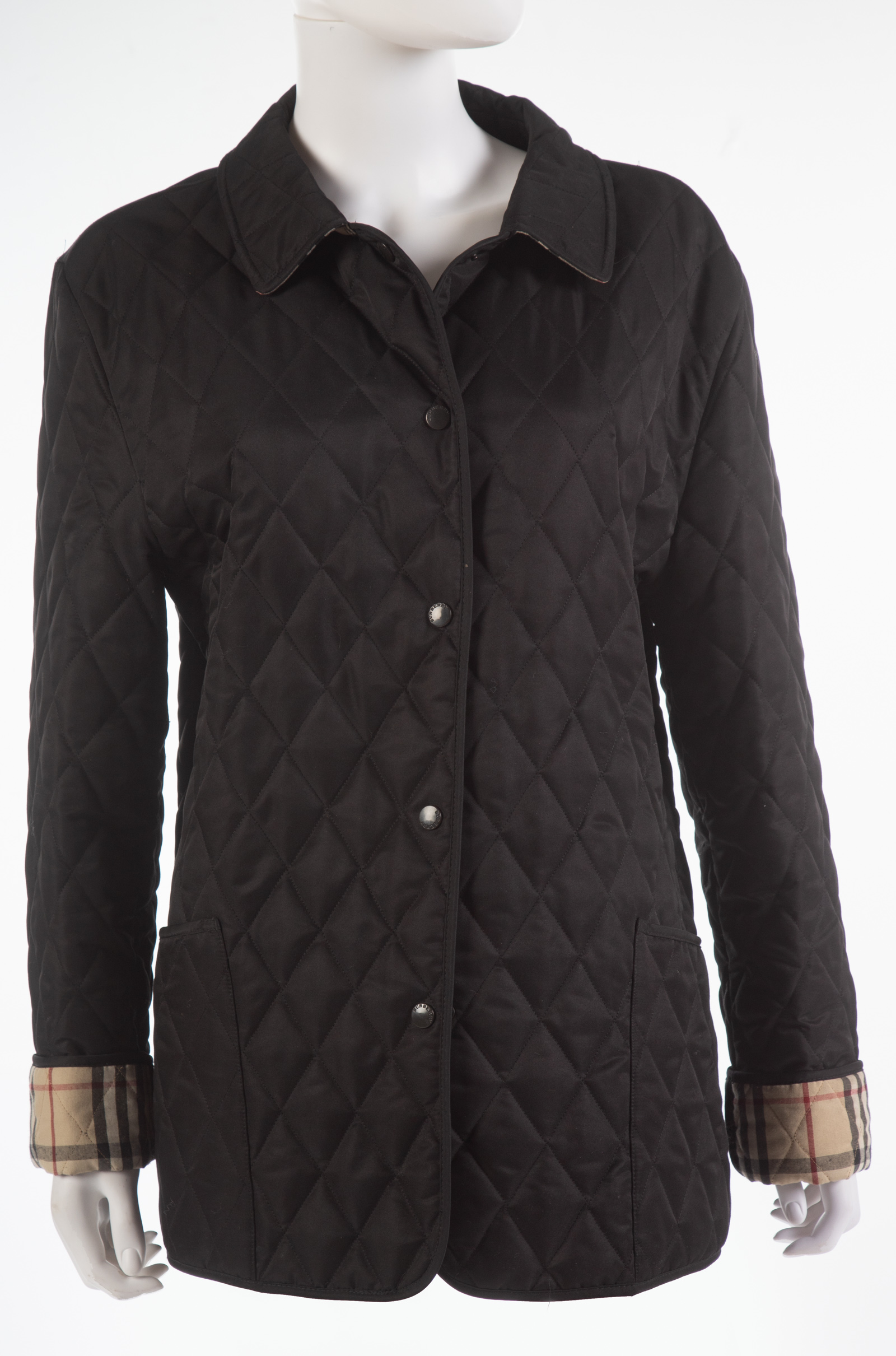 Appraisal: BURBERRY BLACK QUILTED JACKET Size XL